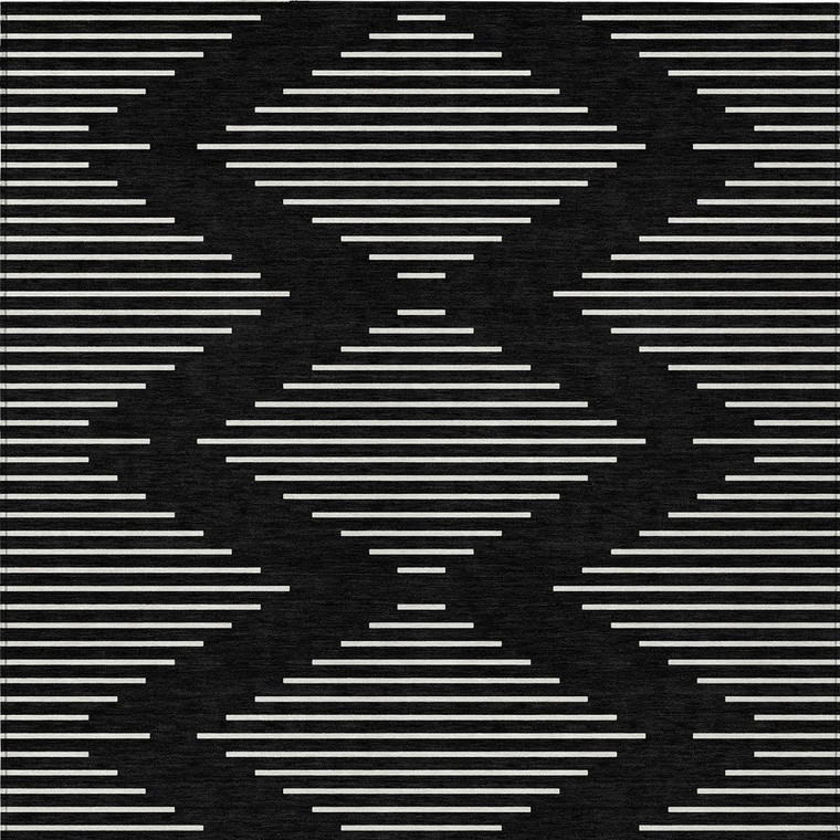 10' X 14' Black And Ivory Geometric Washable Indoor Outdoor Area Rug Transitional Style - Black, Ivory Color