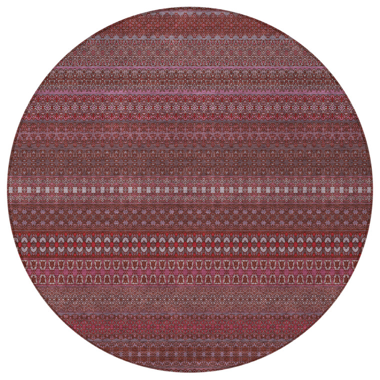 8' Round Merlot Round Striped Washable Non Skid Indoor Outdoor Area Rug