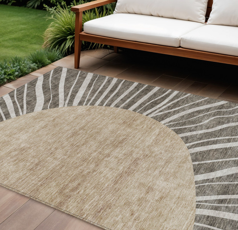 9' X 12' Chocolate Beige And Taupe Abstract Washable Indoor Outdoor Area Rug