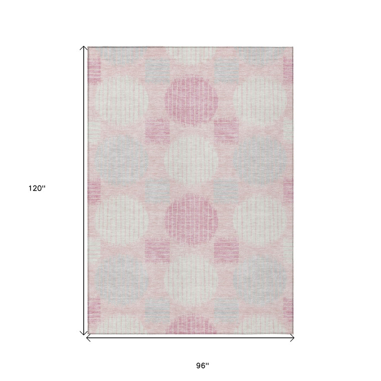 8' X 10' Pink Gray And Ivory Geometric Washable Indoor Outdoor Area Rug