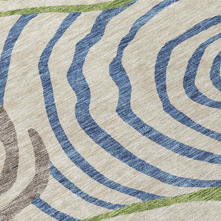 9' X 12' Beige Taupe And Green Abstract Washable Indoor Outdoor Area Rug