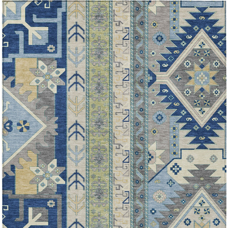 8' X 10' Navy Blue Green And Gray Aztec Washable Indoor Outdoor Area Rug