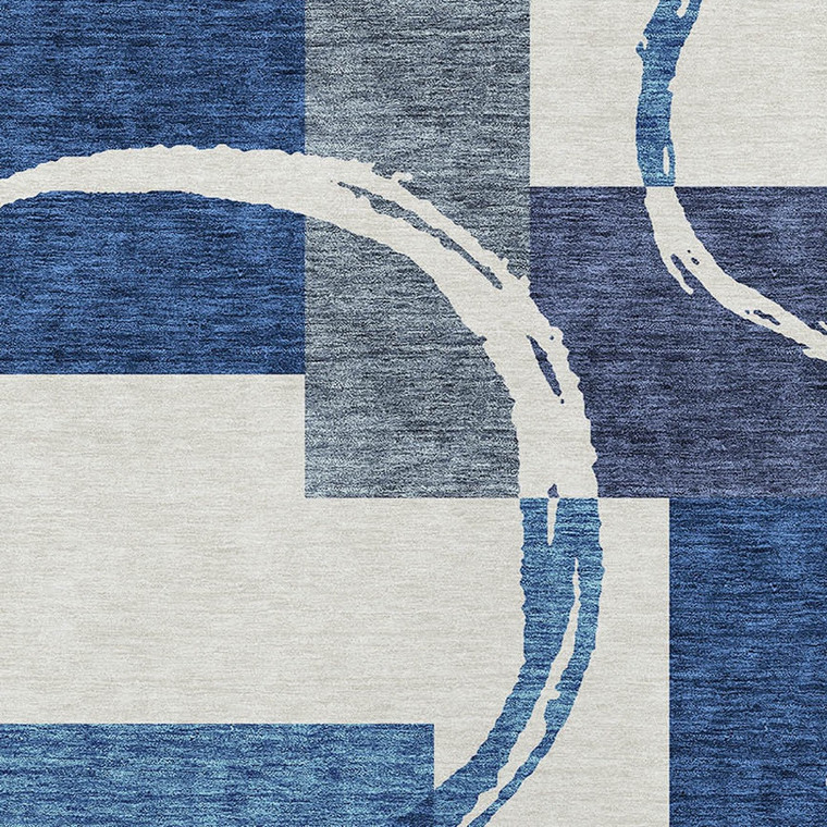 9' X 12' Blue And Ivory Geometric Washable Indoor Outdoor Area Rug Modern Style - Blue, Ivory Color