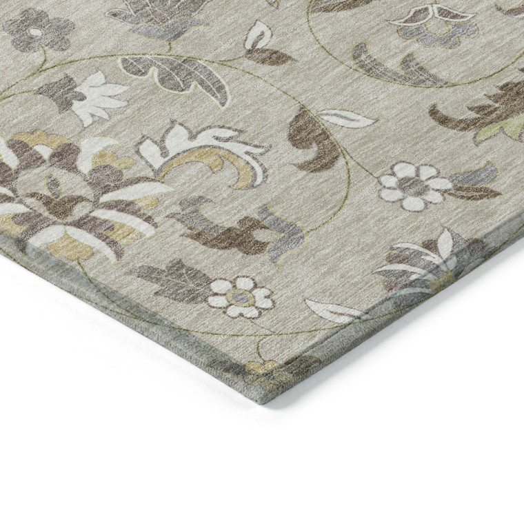 8' X 10' Beige Brown And Gray Floral Washable Indoor Outdoor Area Rug