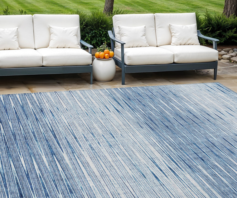 10' X 14' Navy Blue And Sky Blue Abstract Washable Indoor Outdoor Area Rug Transitional Style - Navy Blue, Sky Blue Color