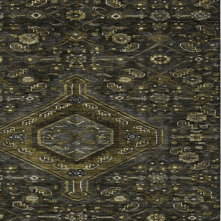 9' X 12' Charcoal Medallion Washable Indoor Outdoor Area Rug