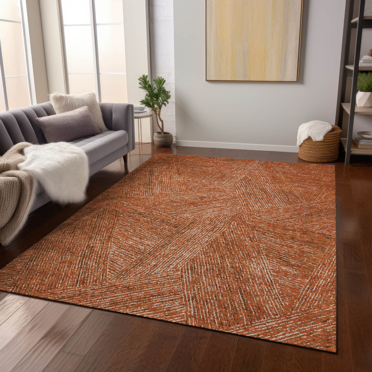 8' X 10' Copper Brown And Beige Abstract Washable Indoor Outdoor Area Rug