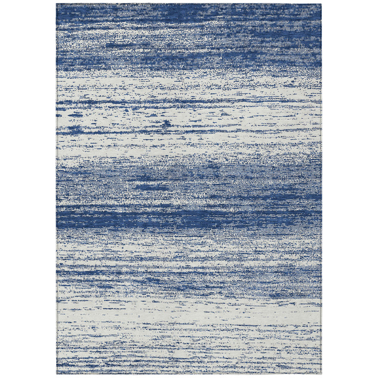 8' X 10' Navy Blue And Ivory Striped Washable Indoor Outdoor Area Rug - 608219260712