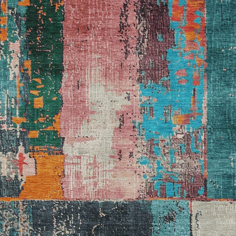 8' X 10' Teal Blue And Orange Abstract Washable Indoor Outdoor Area Rug