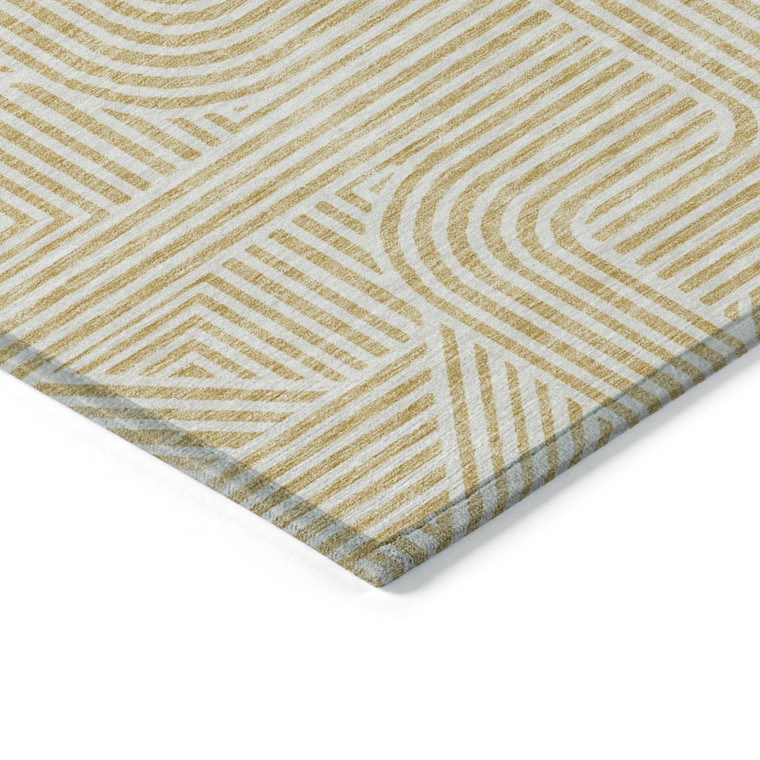 9' X 12' Gold And Beige Abstract Washable Indoor Outdoor Area Rug