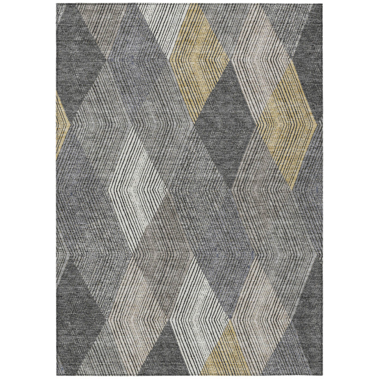 10' X 14' Pewter Gray And Gold Argyle Washable Indoor Outdoor Area Rug
