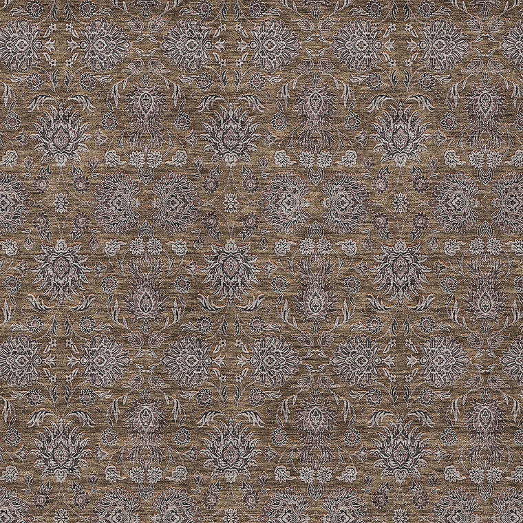 10' X 14' Chocolate And Gray Floral Washable Indoor Outdoor Area Rug