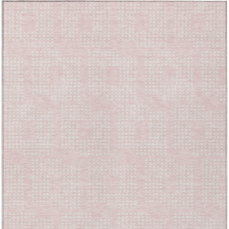9' X 12' Pink And Ivory Geometric Washable Indoor Outdoor Area Rug Transitional Style - Pink, Ivory Color