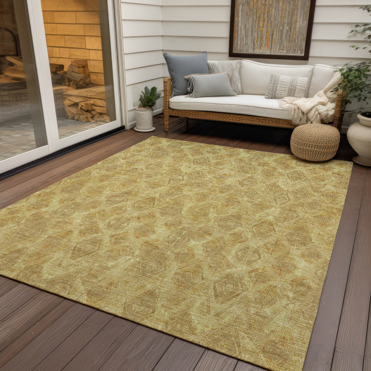 9' X 12' Gold Taupe And Beige Geometric Washable Indoor Outdoor Area Rug