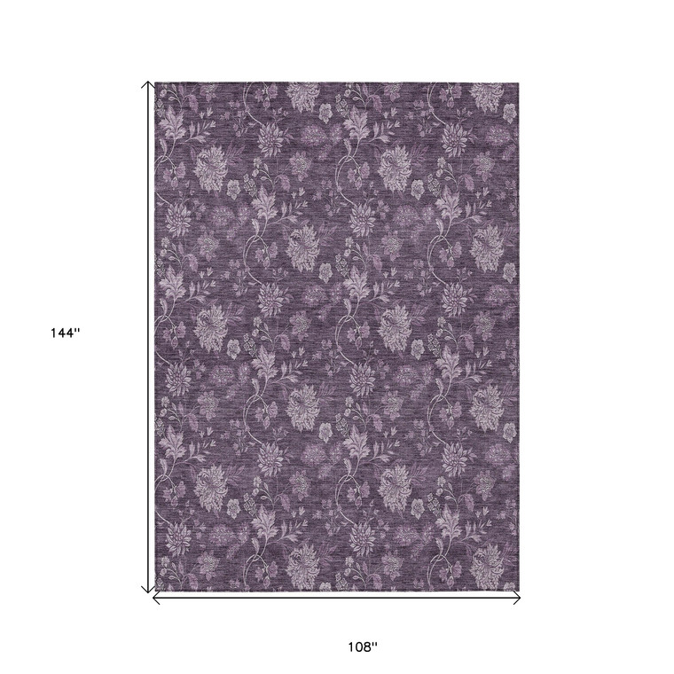9' X 12' Plum Purple And Lavender Floral Washable Indoor Outdoor Area Rug