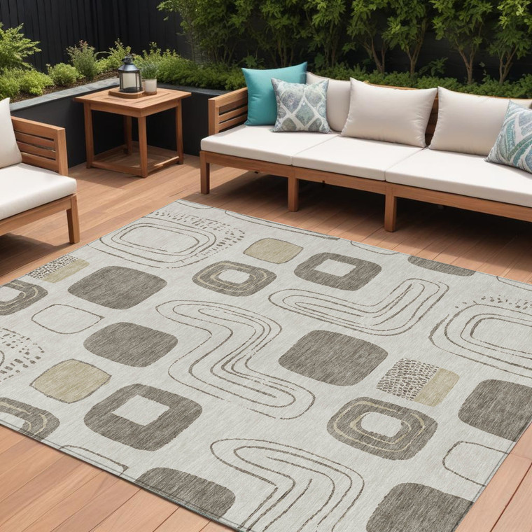 8' X 10' Beige Taupe And Tan Geometric Washable Indoor Outdoor Area Rug - Beige, Taupe, Tan