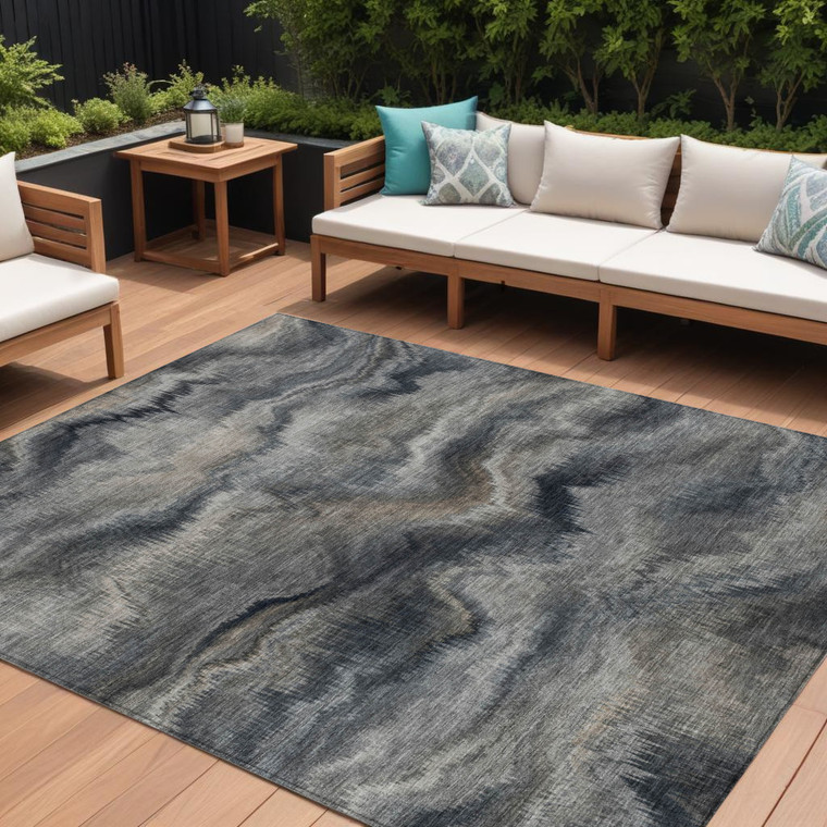 10' X 14' Gray And Silver Abstract Washable Indoor Outdoor Area Rug - Gray, Silver