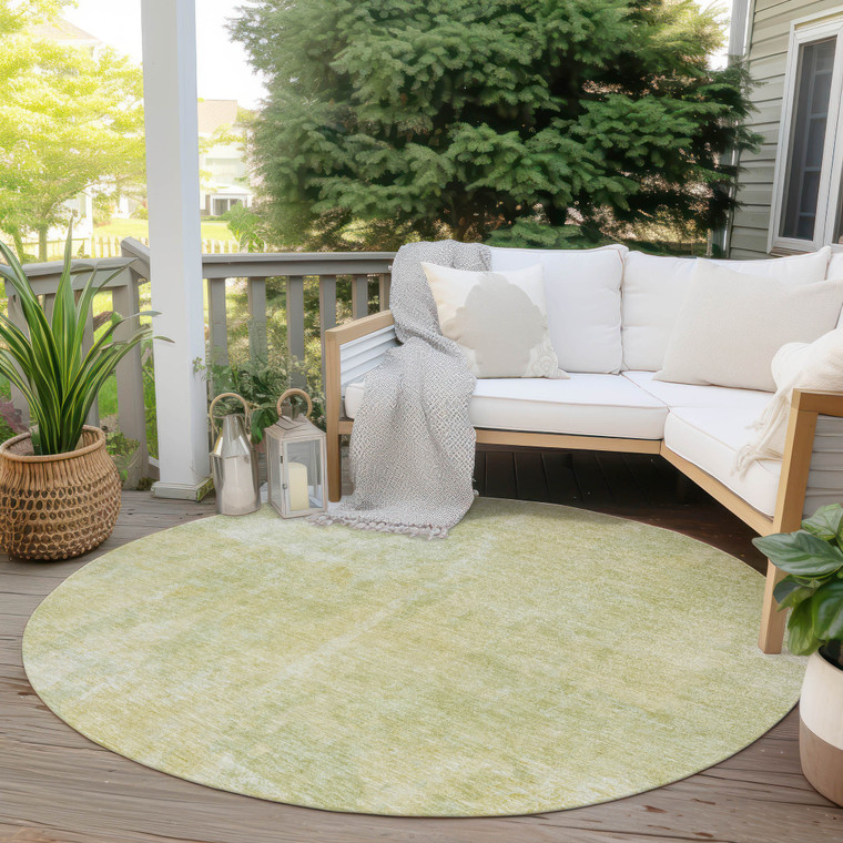 8' Round Gold Round Abstract Washable Non Skid Indoor Outdoor Area Rug