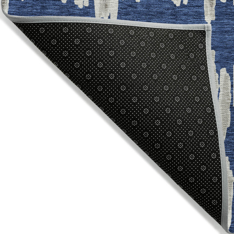 10' X 14' Navy Blue Gray And Ivory Striped Washable Indoor Outdoor Area Rug - 608219287160