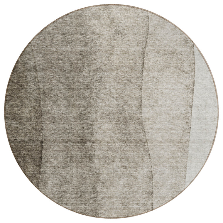 8' Taupe Brown And Ivory Round Ombre Washable Indoor Outdoor Area Rug