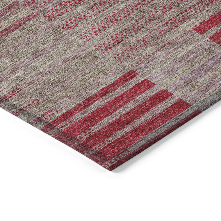 8' X 10' Burgundy Pink And Blush Striped Washable Indoor Outdoor Area Rug