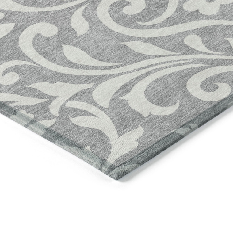 9' X 12' Gray And Ivory Floral Washable Indoor Outdoor Area Rug