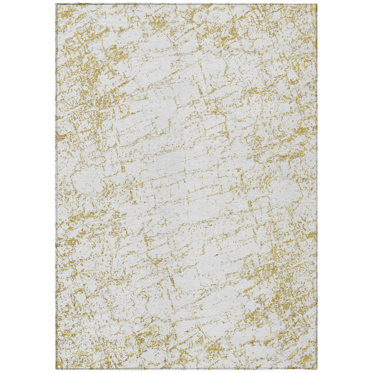 9' X 12' Gold And Ivory Abstract Washable Indoor Outdoor Area Rug