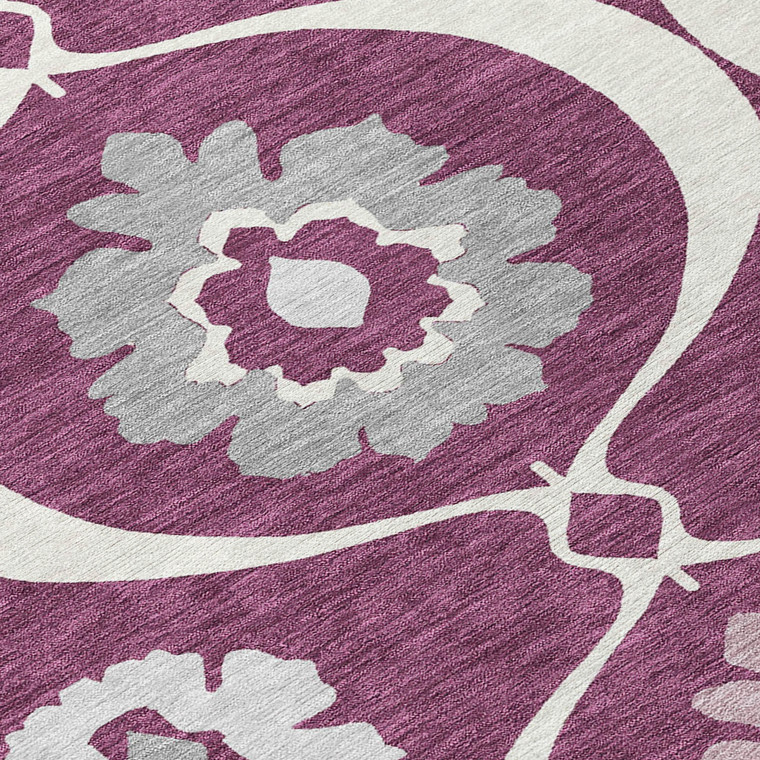 8' X 10' Eggplant Ivory And Gray Medallion Washable Indoor Outdoor Area Rug