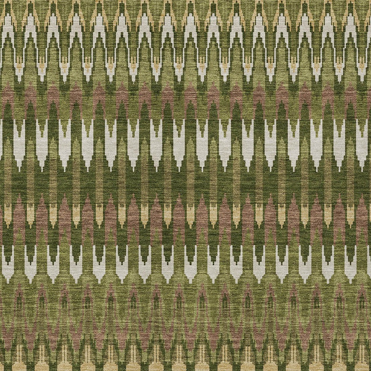 10' X 14' Olive Green Brown And Gold Southwestern Washable Indoor Outdoor Area Rug