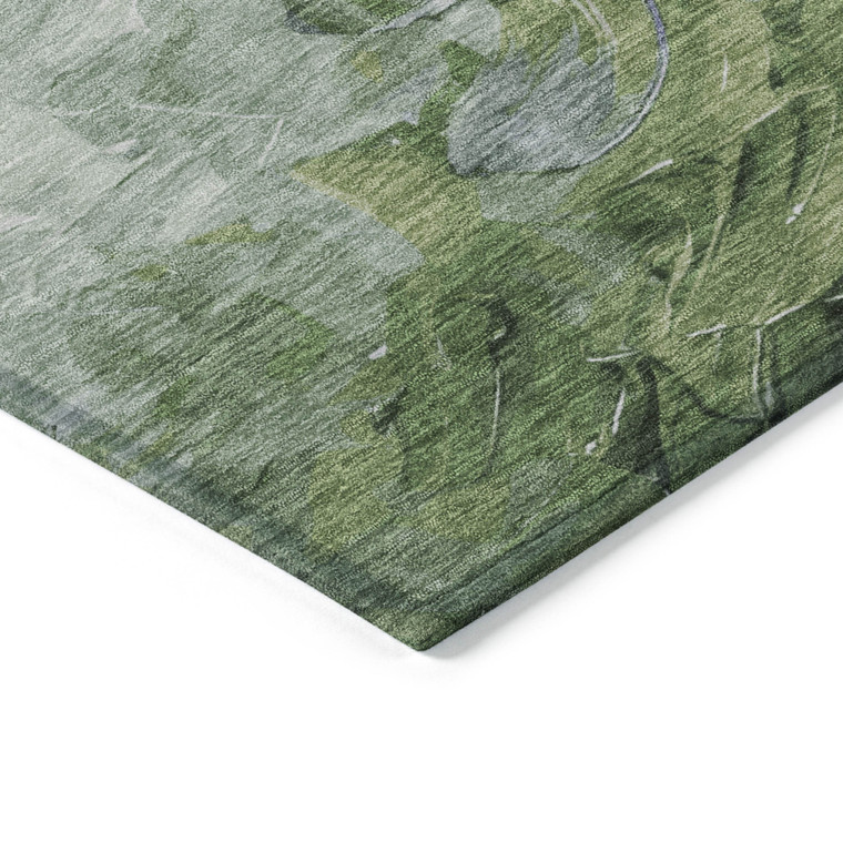 9' X 12' Purple Olive Green And Silver Abstract Washable Indoor Outdoor Area Rug