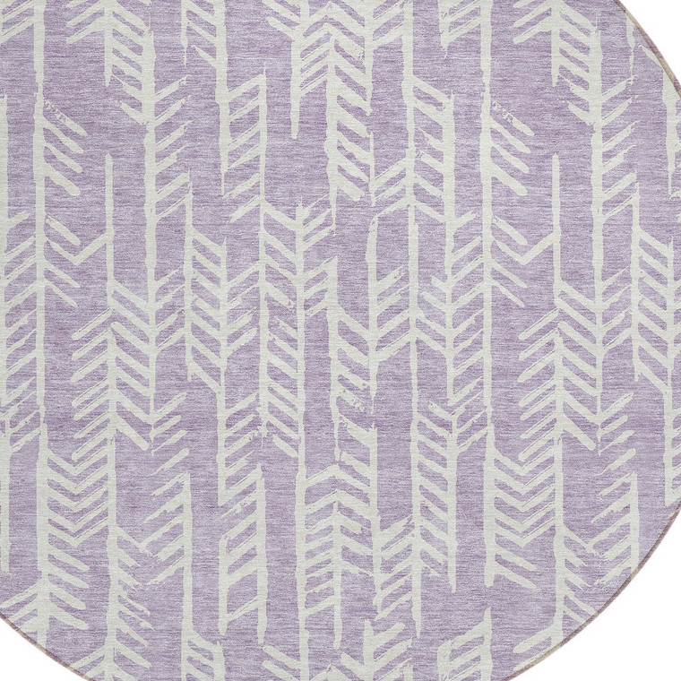 8' Lavender And Ivory Round Tribal Washable Indoor Outdoor Area Rug