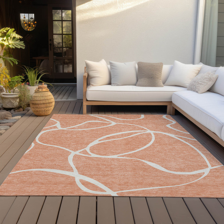 8' X 10' Salmon And Ivory Abstract Washable Indoor Outdoor Area Rug Transitional Style - Salmon, Ivory Color