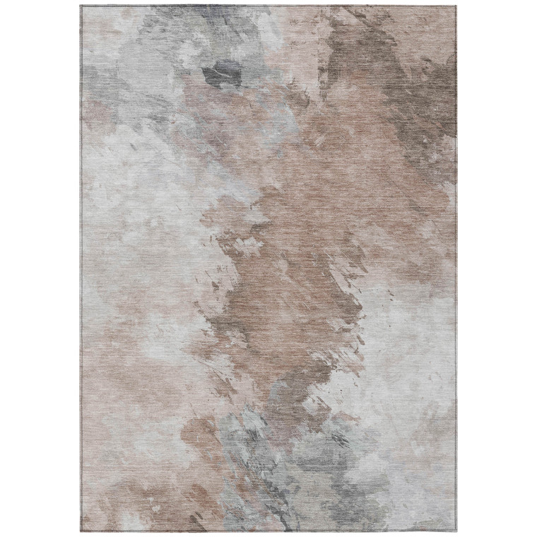 8' X 10' Brown Ivory And Gray Abstract Washable Indoor Outdoor Area Rug