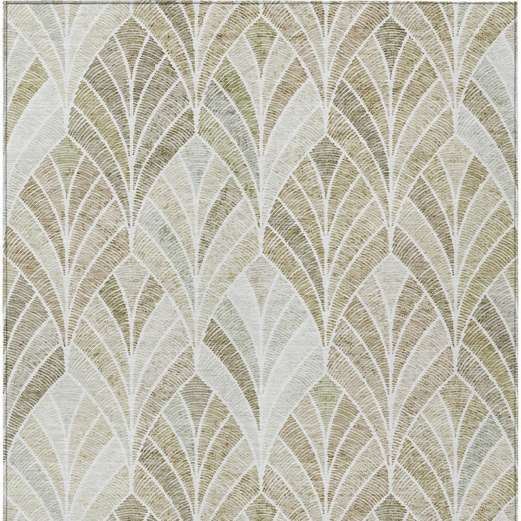 9' X 12' Khaki Tan And Beige Geometric Washable Indoor Outdoor Area Rug