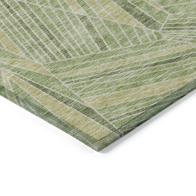 10' X 14' Green And Olive Green Geometric Washable Indoor Outdoor Area Rug