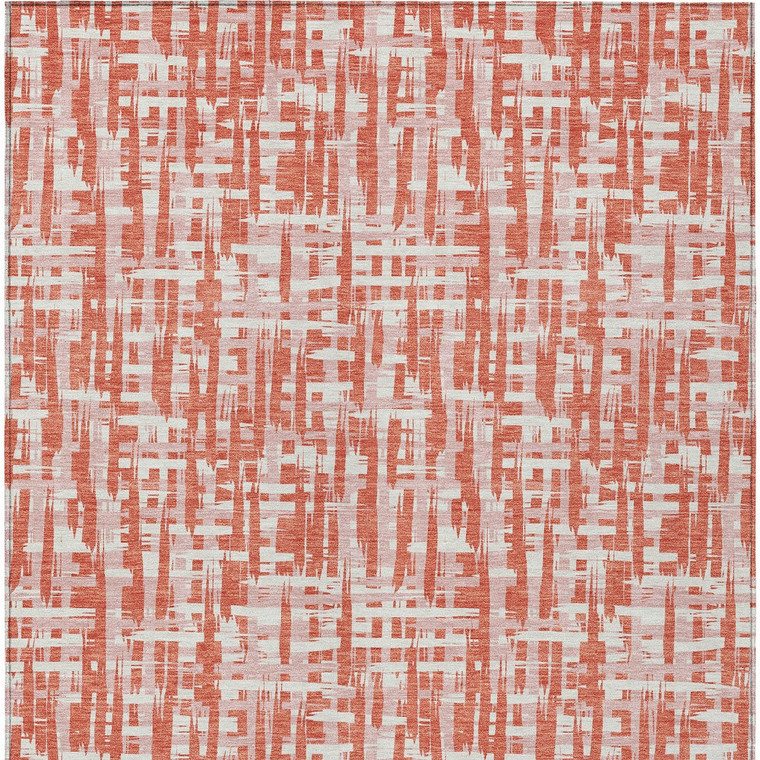 8' X 10' Coral Pink And Ivory Abstract Washable Indoor Outdoor Area Rug