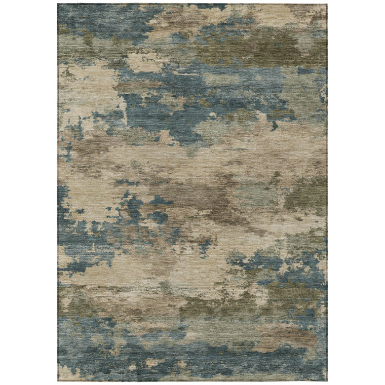 10' X 14' Teal Blue And Beige Abstract Washable Indoor Outdoor Area Rug - Teal Blue, Beige