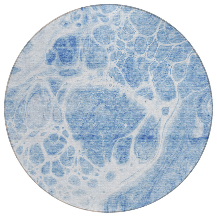 8' Sky Blue And Denim Blue Round Nautical Washable Indoor Outdoor Area Rug