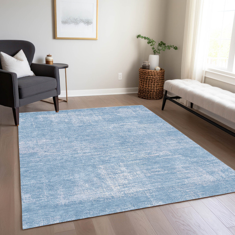 9' X 12' Navy Blue And Sky Blue Abstract Washable Indoor Outdoor Area Rug Transitional Style - Navy Blue, Sky Blue Color