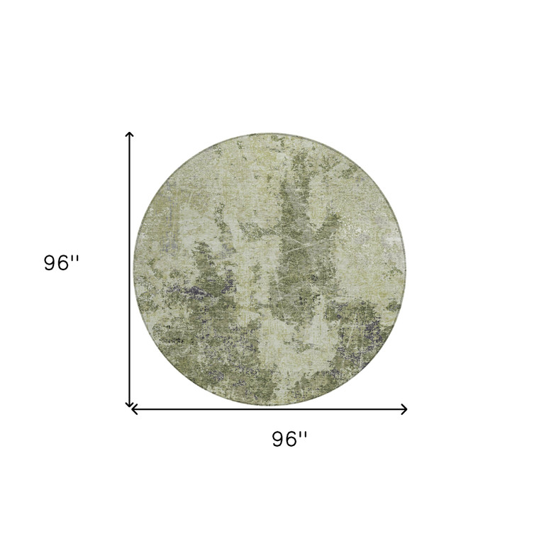 8' Artichoke Green And Fern Green Round Abstract Washable Indoor Outdoor Area Rug Transitional Style - Artichoke Green, Fern Green Color
