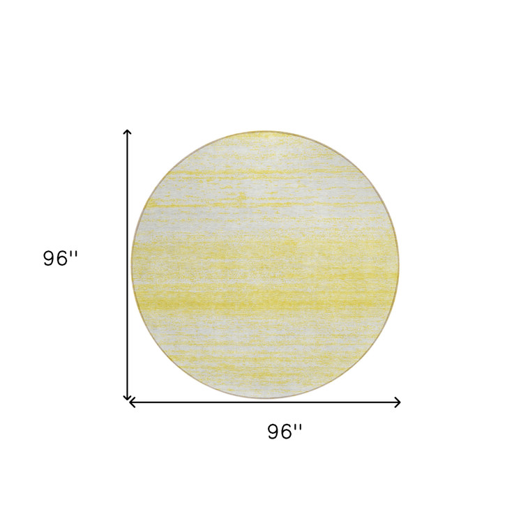 8' Yellow And Ivory Round Striped Washable Indoor Outdoor Area Rug