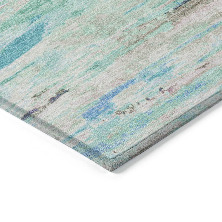10' X 14' Teal Blue And Ivory Abstract Washable Indoor Outdoor Area Rug - Teal Blue, Ivory