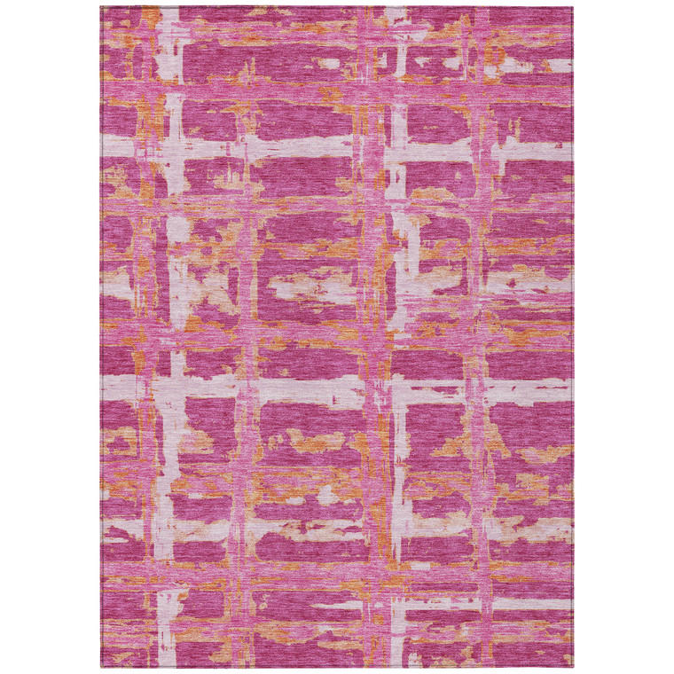 10' X 14' Blush Pink And Orange Striped Washable Indoor Outdoor Area Rug