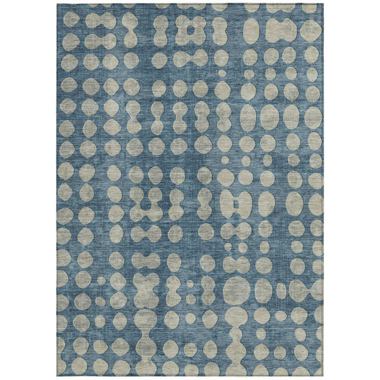 10' X 14' Denim Blue And Gray Abstract Washable Indoor Outdoor Area Rug - Denim Blue, Gray