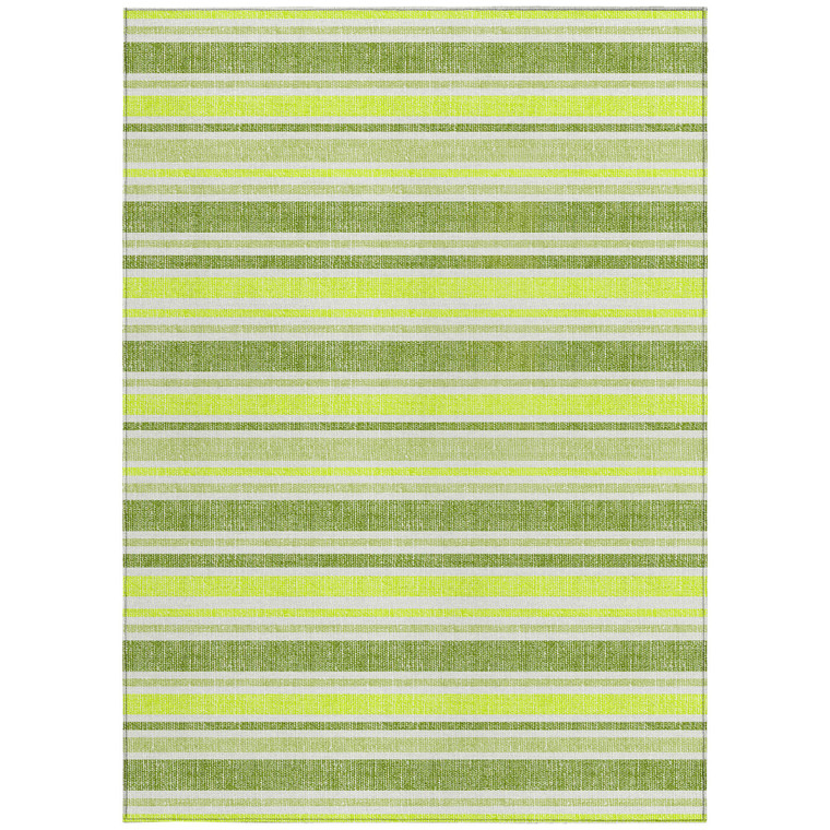 8' X 10' Green and Yellow Striped Washable Non Skid Indoor Outdoor Area Rug