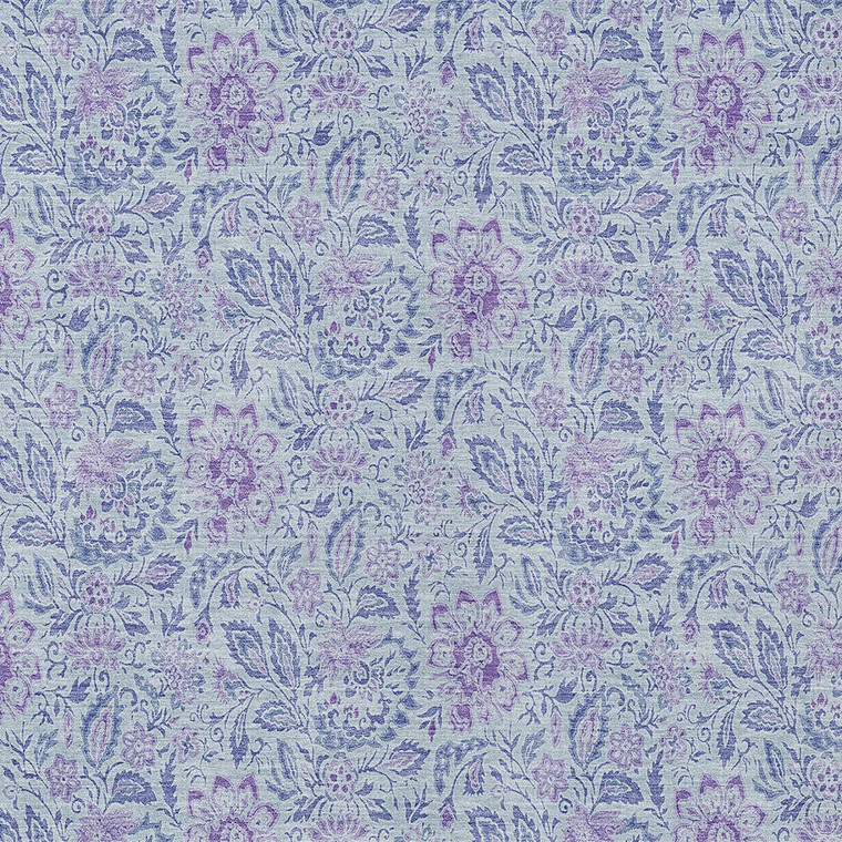 8' X 10' Sky Blue And Purple Floral Washable Indoor Outdoor Area Rug