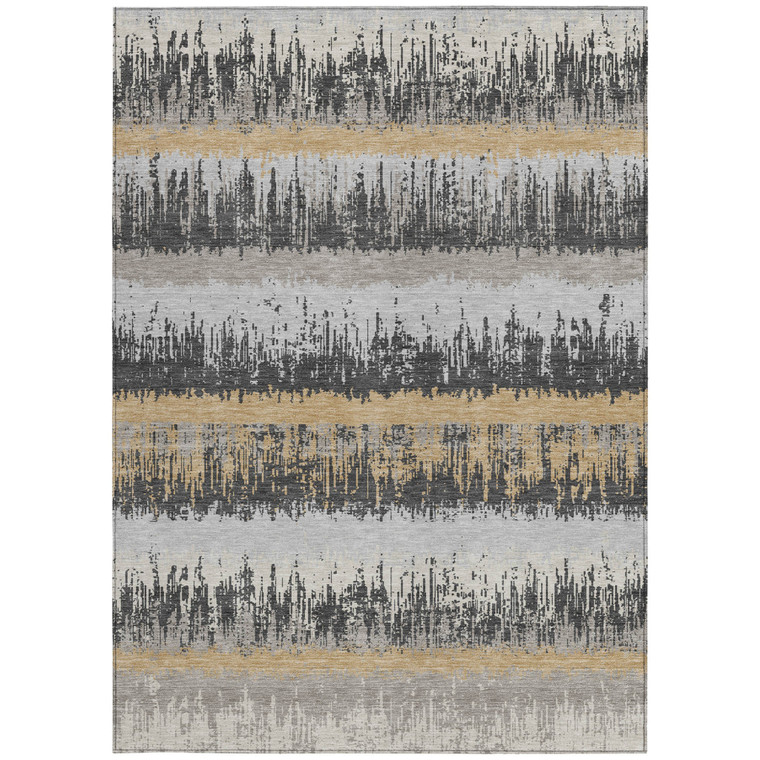 10' X 14' Gray Brown And Beige Striped Washable Indoor Outdoor Area Rug
