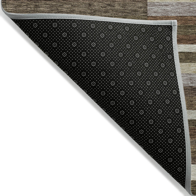 10' X 14' Brown Beige And Copper Striped Washable Indoor Outdoor Area Rug