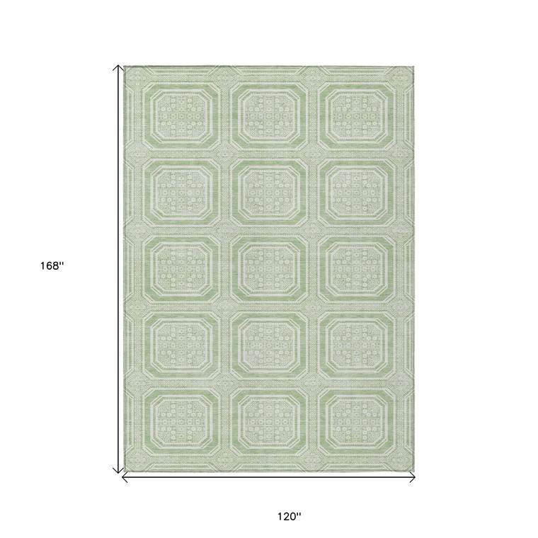 10' X 14' Mint Green And Ivory Geometric Washable Indoor Outdoor Area Rug Transitional Style - Mint Green, Ivory Color