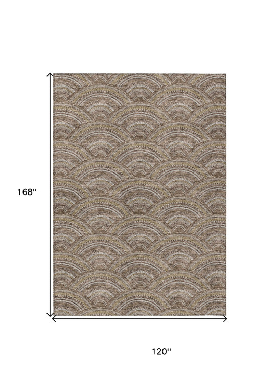 10' X 14' Brown Beige And Taupe Geometric Washable Indoor Outdoor Area Rug